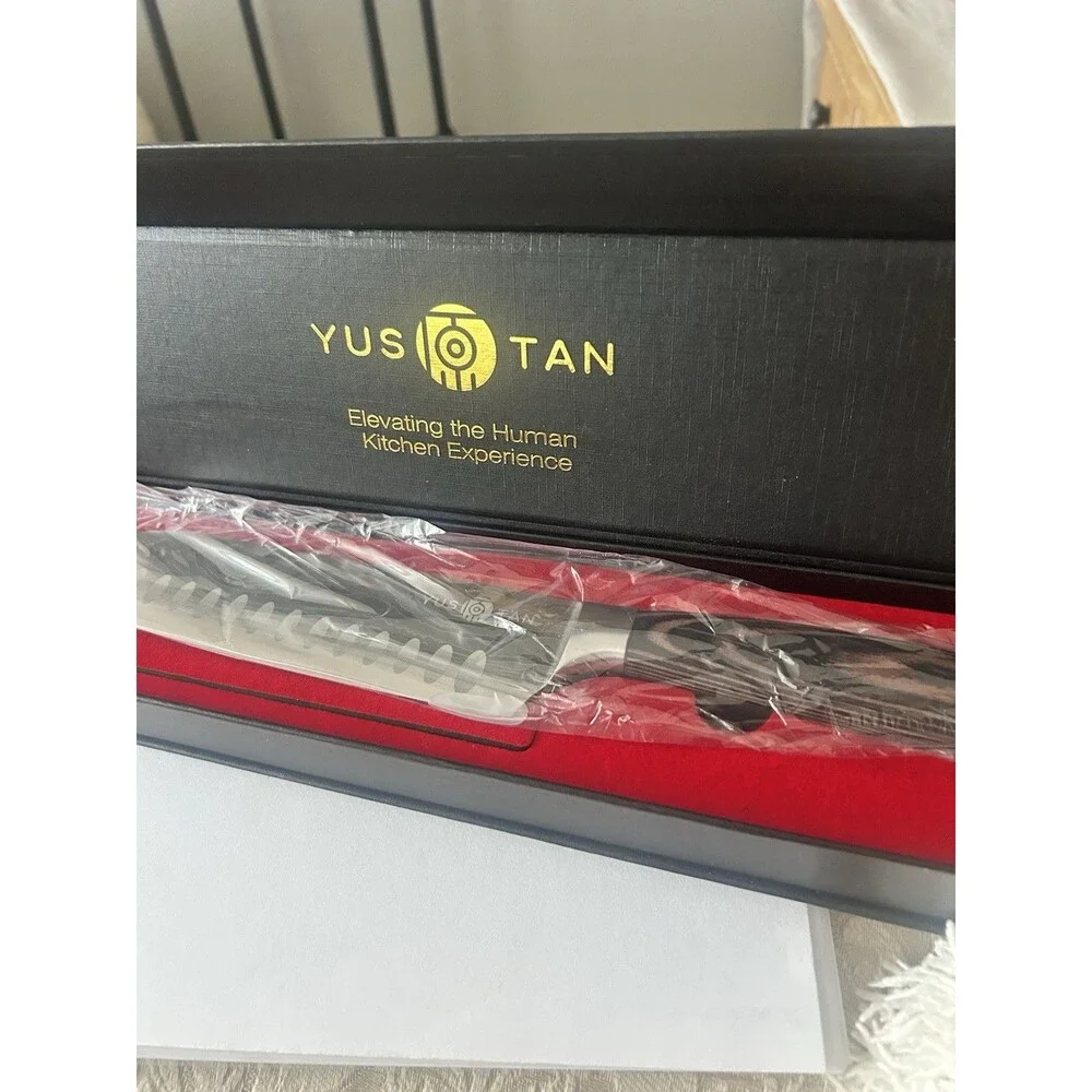 YUS TAN 8 in Stainless Steel Kitchen Knife, Straight Edge, Wood Handle